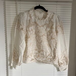 Anthropologie Cream Embroidered Women's Top